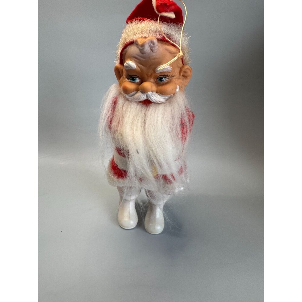 MCM Santa Claus Ornament Rubber Face Felt Spun Cotton Beard White Boots 7 Inch - Picture 10 of 15